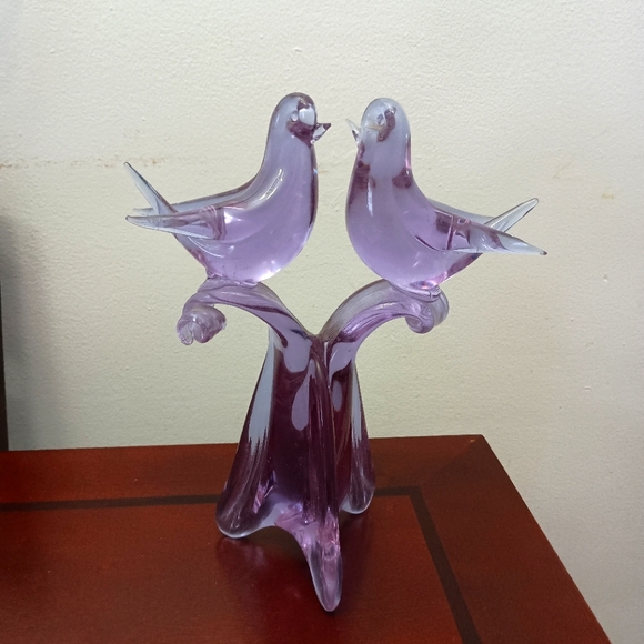 Source Unknown Other - Gorgeous Purple Blown Glass Love Birds Statue Figurine Decoration